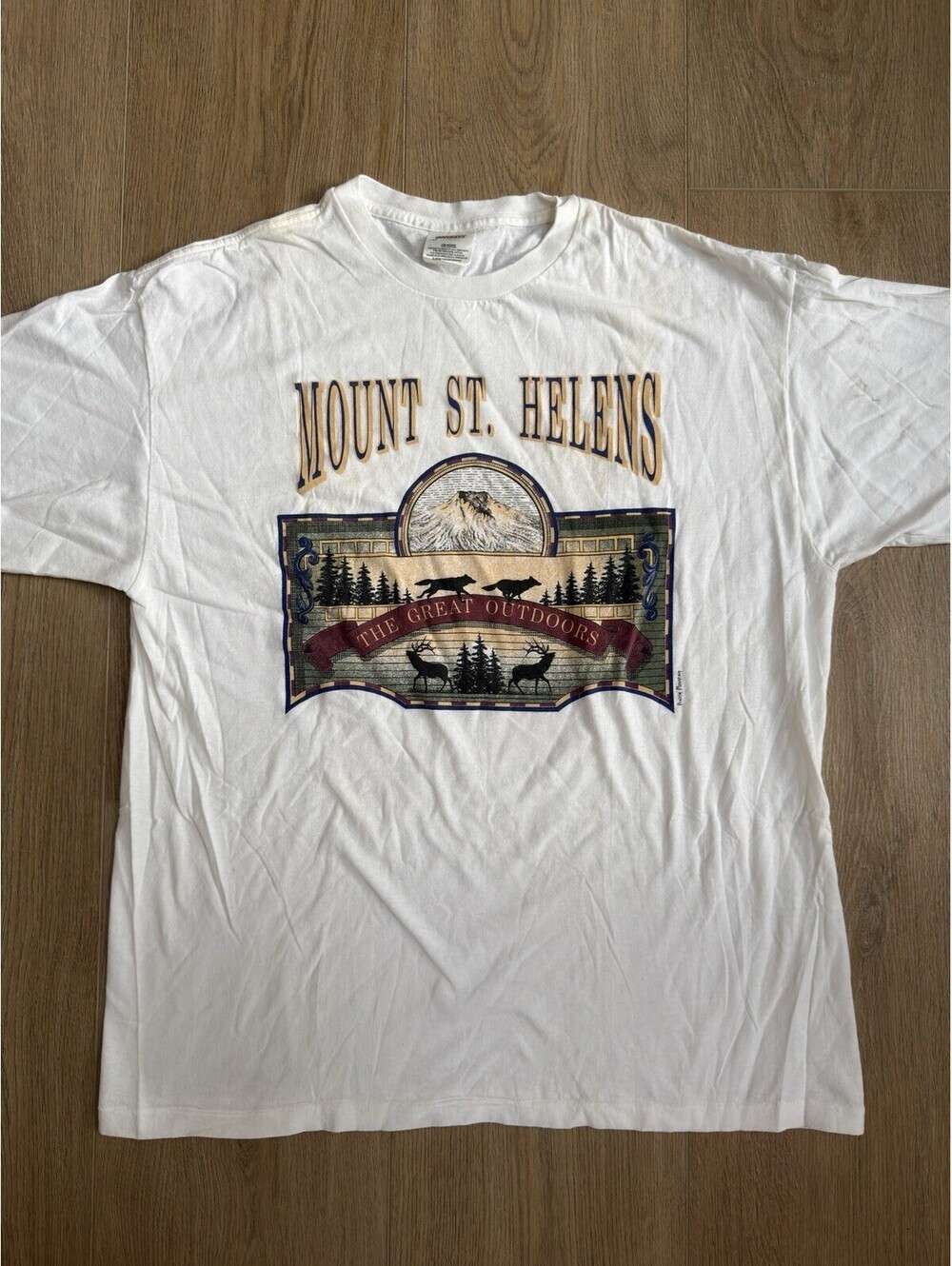 Vintage Mount St. Helens The Great Outdoors T-Shirt L/XL Nature USA FLAWS - Picture 3 of 10